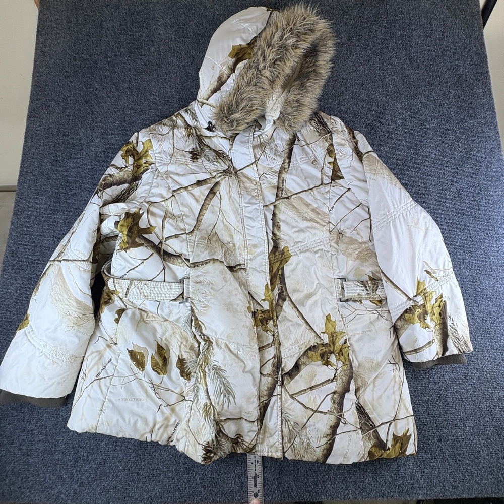 NorthCrest‎ Outdoor Parka Jacket Womens 2X White Realtree AP Snow Camo Faux Fur